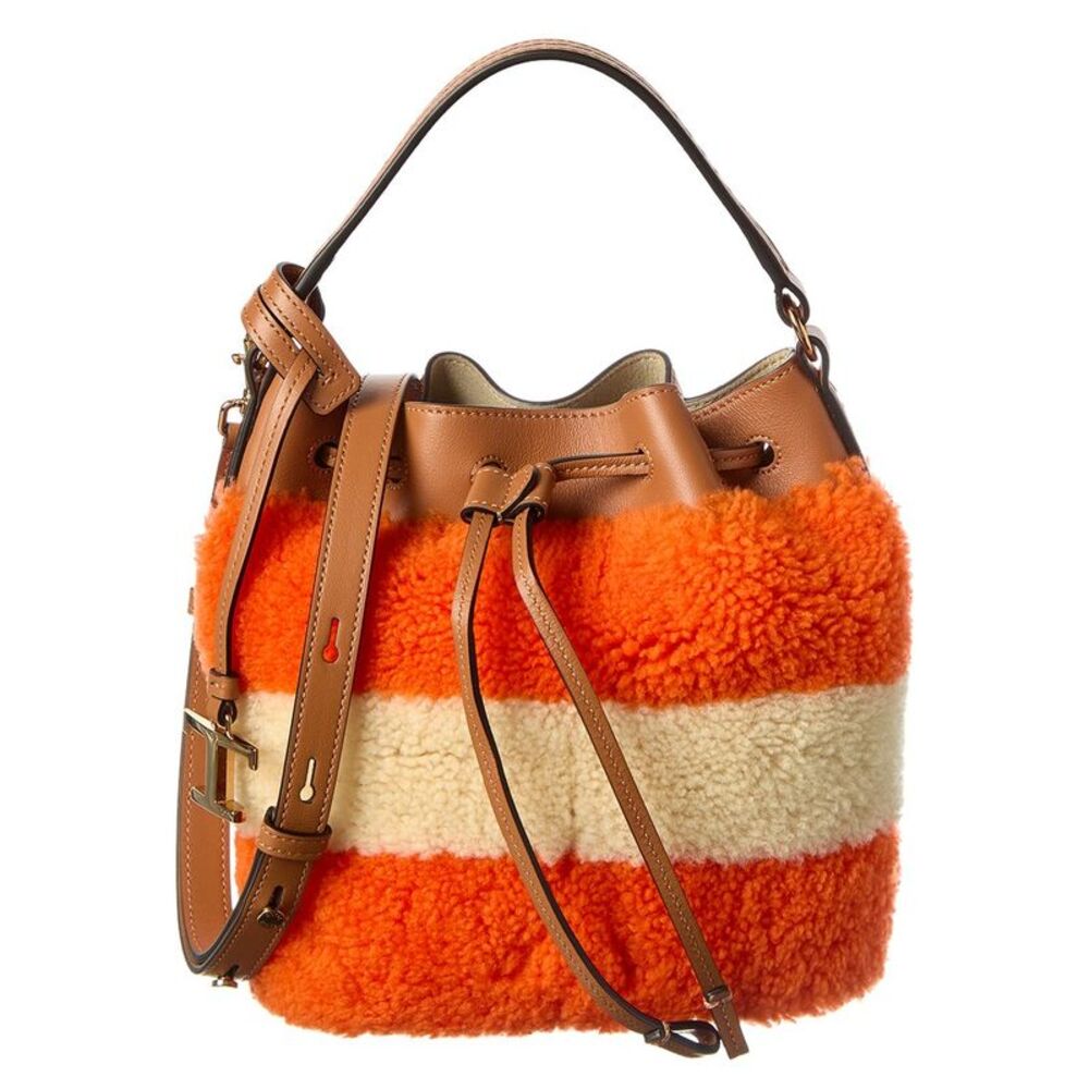 Tod's Logo Fleece & Leather Bucket Bag